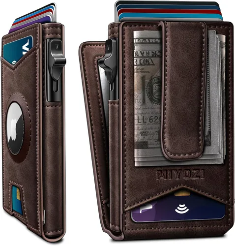Vista 16 de miyozi Airtag - Cartera para hombre con clip para dinero, 9 tarjetas, con ventana de identificación, bloqueo RFID, funda de metal, cierre magnético