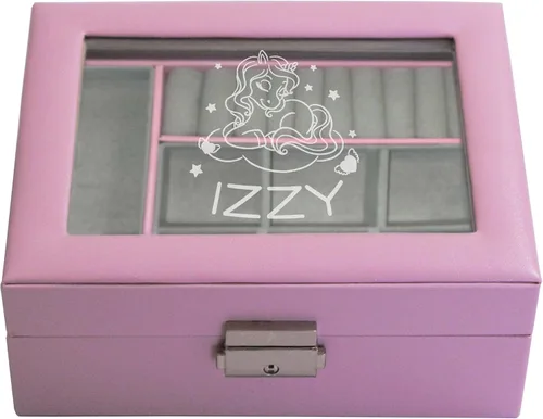 Vista 5 de My Personal Memories Joyero personalizado para niñas, grabado personalizado con nombre y bailarina, sirena, unicornio y más (rosa)