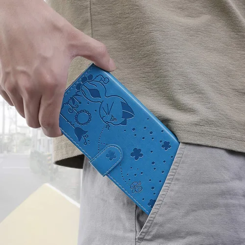 Vista 7 de Funda para Honor X7, diseño de estampado de gato y abejas de cuero de primera calidad, con función atril y cierre magnético