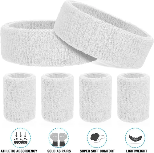 Vista 6 de ASTER Juego de 6 muñequeras para la cabeza, incluye 2 diademas deportivas y 4 pulseras deportivas a rayas coloridas para hombres y mujeres