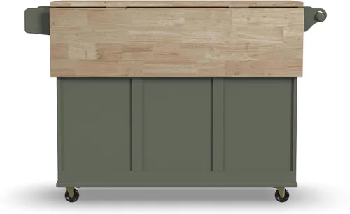 Vista 14 de Homestyles Carrito móvil de isla de cocina con parte superior de madera y barra de desayuno con hoja desplegable, 18" de profundidad x 53.5" de Verde