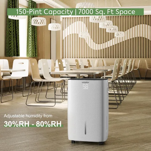 Vista 4 de Waykar Deshumidificador Energy Star de 150 pintas de 7,000 pies cuadrados con bomba para habitaciones grandes comerciales e industriales, sótano