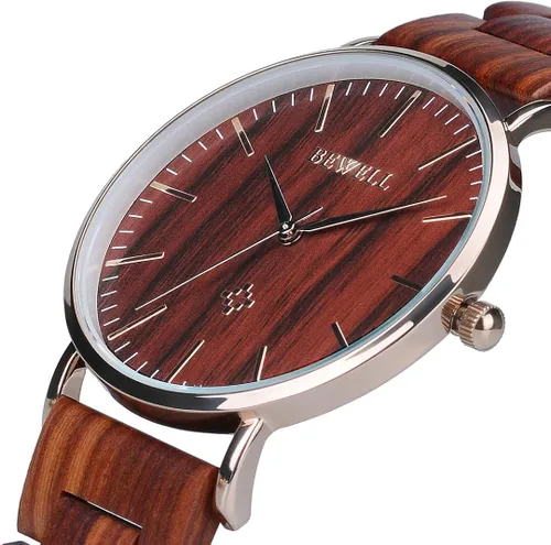 Vista 2 de BEWELL Wooden Watches for Men Women Slim Analog Quartz Minimalist Couple Wrist Watch W163A