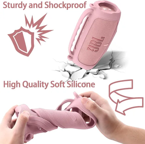 Vista 47 de Funda de silicona compatible con JBL Charge 5 Altavoz Bluetooth portátil impermeable (Cubierta de silicona negra)