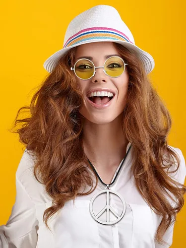 Vista 5 de Juego de accesorios de vestir hippie con gafas hippie y collar con signo de paz