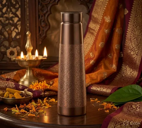 Vista 2 de Pure Copper Water Bottle Set 1L Extra Large Hammered Engraved