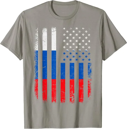 Vista 13 de Russian American Flag Russia America Pride Heritage T-Shirt Asphalt Grey