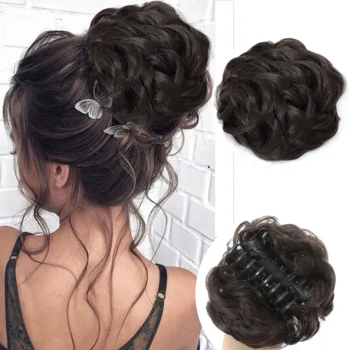 Vista 19 de 2 piezas de Extensiones de Cabello Estilo Moño Despeinado, QIAORUIXIN Extensiones de Cabello Superlargas Estilo Moño Alborotado, Envoltura Ondulada