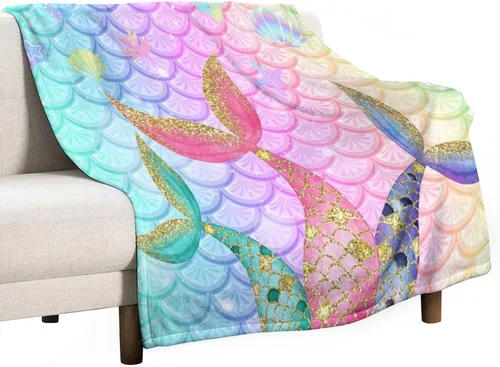 Vista 21 de Manta de cola de pez de sirena rosa con estampado de fondo de sirena para niña, 30 x 40 pulgadas