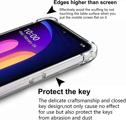 Vista 7 de Osophter Funda para LG V60 ThinQ, funda para LG V60, transparente, esquinas reforzadas de poliuretano termoplástico (TPU), absorción de golpes