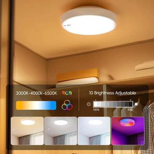 Vista 2 de Molrebe Lámpara de techo con sensor de movimiento, lámpara de techo recargable con 15 temperaturas de color, luz de armario activada por movimiento