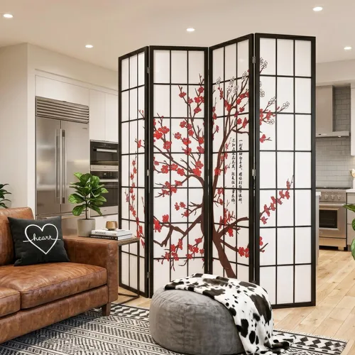 Vista 2 de Dopinmin Divisor de habitación, divisor de privacidad plegable de 4 paneles Patrón Floral