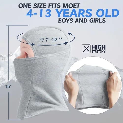 Vista 5 de KOOLSOLY Pasamontañas para niños, gorro de invierno, calentador facial para clima frío, máscara de esquí para niños y niñas