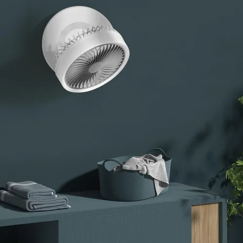 Vista 4 de mollie Ventilador de escritorio USB recargable pequeño de 8 pulgadas, funciona con pilas, con velocidades para el hogar, oficina, dormitorio, mini