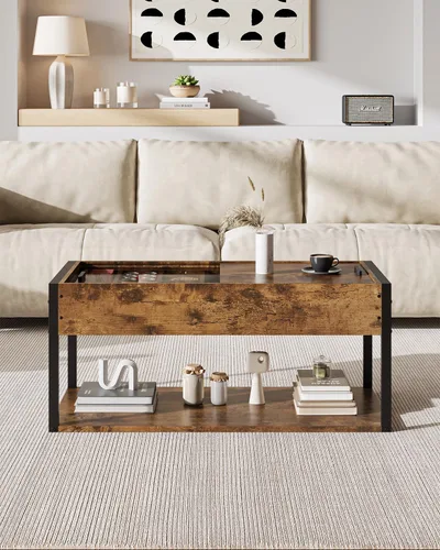 Vista 2 de KJGKK Mesa auxiliar, mesa central de 40 pulgadas con estante de almacenamiento, mesa de centro rectangular, para sala de estar, sin herramientas
