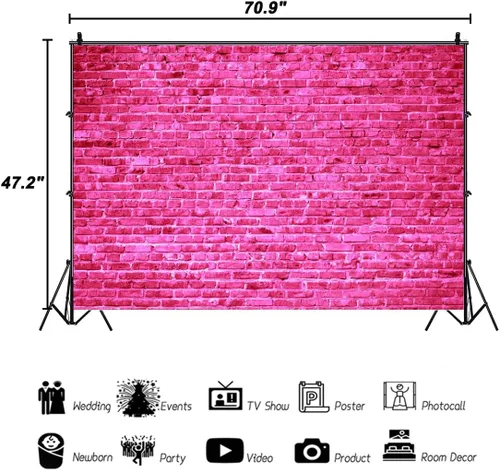 Vista 4 de AOFOTO Fondo de pared de ladrillo rosa de 6 x 4 pies, fondo de ladrillo de piedra rosa intenso para niña, princesa, niños, baby shower, fiesta