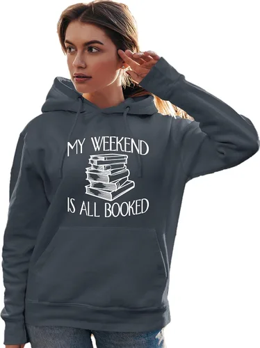 Vista 12 de Go All Out My Weekend Is All Booked Funny Book Reading Lover - Sudadera con capucha para hombre y mujer Negro