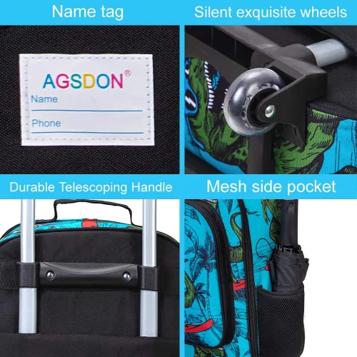 Vista 5 de AGSDON Maleta infantil para niños, lindas ruedas de equipaje con ruedas de dinosaurio para niños pequeños