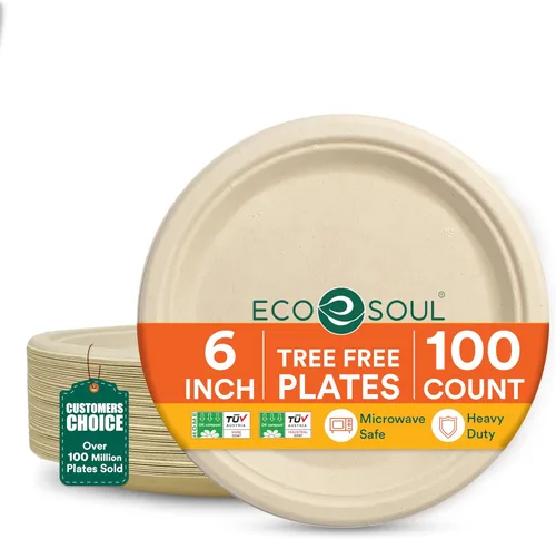 Vista 32 de ECO SOUL - Platos de papel compostables de 9 pulgadas (paquete de 200) biodegradables, resistentes, desechables, ecológicos para cena de Navidad