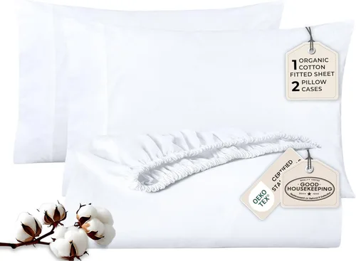 Vista 11 de Royale Linens Sábana bajera con funda de almohada, sábana bajera individual con 1 funda de almohada, 300 hilos, 100% algodón orgánico, se adapta a