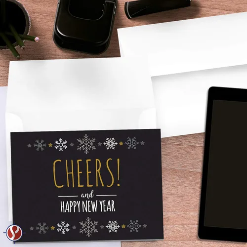 Vista 6 de Tarjetas de felicitación de Año Nuevo 2026 – Navidad negra y dorada, Año Nuevo, saludos festivos, invitaciones, agradecimientos, regalos y regalos