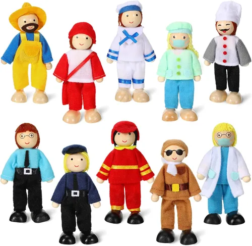 Vista 10 de Skylety 10 piezas de set de casa de muñecas de madera con figuras de mini personas, muñecas para casa de muñecas, figuras de madera para jugar