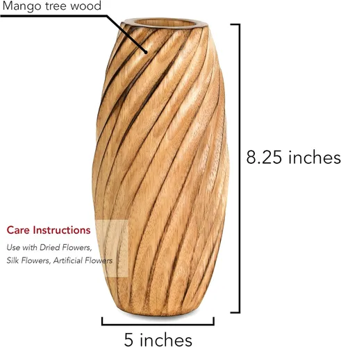 Vista 5 de AeraVida Jarrón de madera de árbol de mango marrón claro en espiral rústico moderno hecho a mano para el hogar Decoración de madera natural