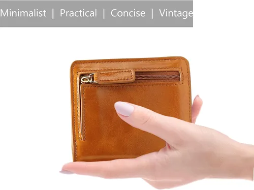 Vista 7 de Itslife - Cartera de piel con cierre de cremallera para mujer, tamaño pequeño, con ventana para identificación, marrón (Waxed Brown)), 1301