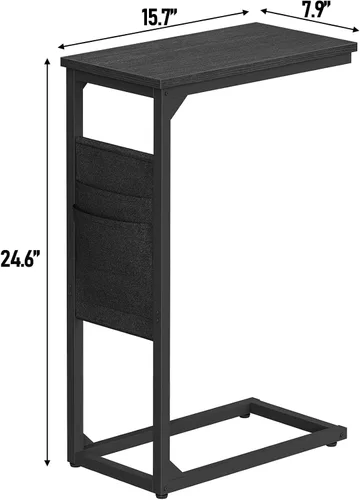Vista 3 de TUTOTAK - Mesa auxiliar en forma de C, mesa lateral para sofá, mesa de sofá con bolsa de almacenamiento, bandeja para TV para sala de estar, Negro