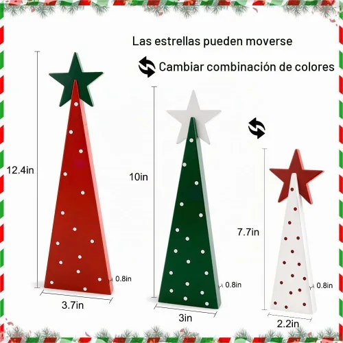 Vista 2 de Decoraciones navideñas para interiores, 3 piezas, árbol de Navidad de madera con estrellas