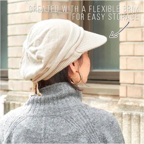 Vista 5 de CHARM Gorro de algodón orgánico con visera holgada para mujer, sombrero holgado para quimioterapia