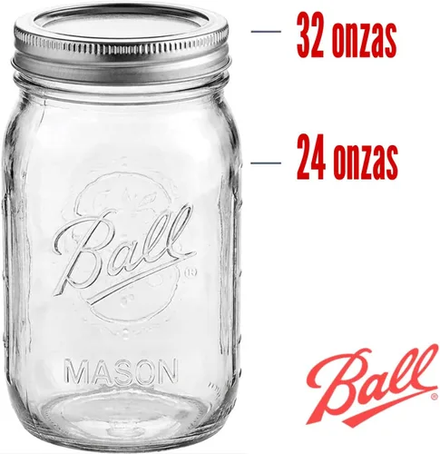Vista 3 de Ball Tarro Mason de boca regular de 32 onzas con tapas y bandas, transparente (paquete de 2)