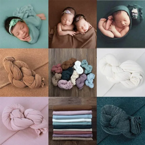 Vista 5 de Conjunto de accesorios de fotografía para bebés recién nacidos sombrero y rebozo ondulado largo para fotografías de niños y niñas