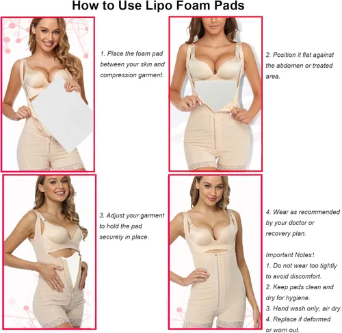 Vista 9 de Paquete de 5 almohadillas de espuma Lipo para postcirugía, tabla abdominal, cirugía de liposucción, aplanamiento, prendas de compresión abdominal