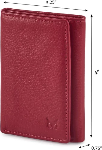 Vista 4 de Cartera de piel auténtica con triple pliegue para hombre, bolsillo frontal delgado, tarjeta de bloqueo RFID