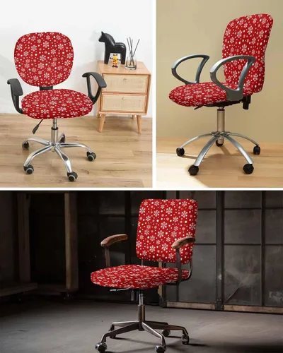 Vista 3 de Fundas elásticas para silla de oficina de copo de nieve de Navidad, 2 piezas, suave, decorativo, protector para silla de escritorio, protector