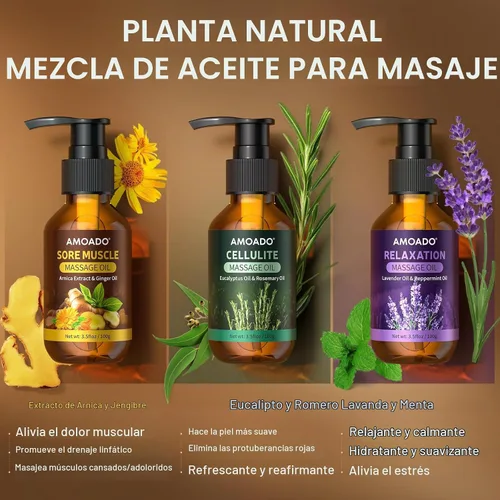 Vista 2 de Aceite de masaje para terapia de masaje, aceite de árnica y jengibre, aceite de lavanda y menta, aceites esenciales de eucalipto y romero, alivio