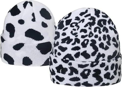 Vista 3 de IHAUIUE Gorro de punto con estampado de animales, gorro de calavera de doble capa para mujer, hombre, One Size-Large