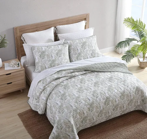 Vista 3 de Tommy Bahama - Juego de edredón tamaño Queen, ropa de cama reversible de algodón con fundas a juego, colcha costera suave, juego de ropa de cama