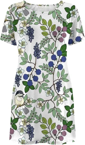 Vista 4 de Vestido casual suelto para mujer, cómodo vestido floral de manga corta, vestido de verano, vestido midi para playa, vestido de rodilla