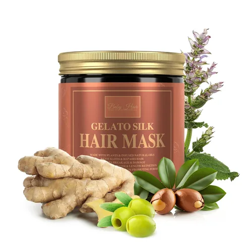 Vista 3 de Baby Hair - Mascarilla de seda de gelato para mujeres, queratina hidrolizada, jengibre recto y rizado, mascarillas capilares de aceite de oliva