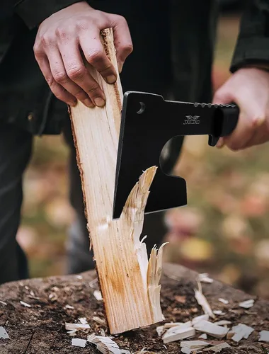 Vista 4 de Hacha, hacha de campamento de 9.8 pulgadas, mango de goma ergonómico, con funda de nailon duradero para bushcraft y camping