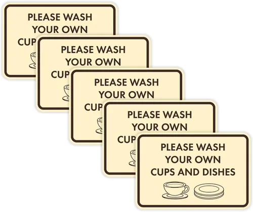 Vista 25 de Letrero clásico enmarcado con texto en inglés «Please Wash Your Own Cups and Dishes» (negro)
