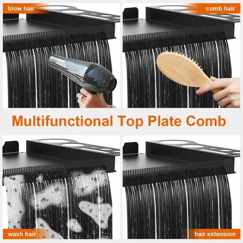 Vista 11 de Bandeja rodante de salón con 2 cuencos magnéticos, carrito de herramientas profesional, bandeja de extensión de cabello para peluqueros, bandeja
