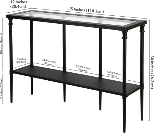Vista 2 de Dafna - Mesa consola rectangular de 45 pulgadas de ancho en bronce ennegrecido Two-tier design with glass top adds stylish storage and display