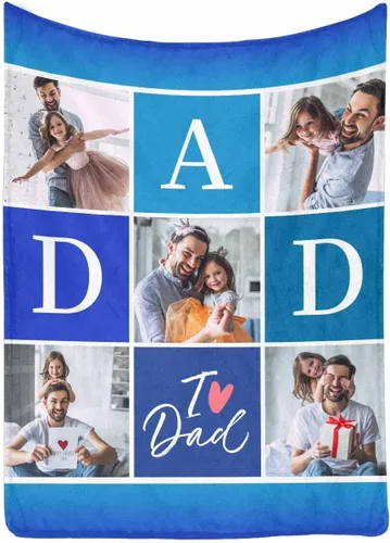 Vista 2 de InterestPrint Manta personalizada con texto en inglés «To My Dad from Daughter I Love Dad», color azul oscuro, manta personalizada para él papá