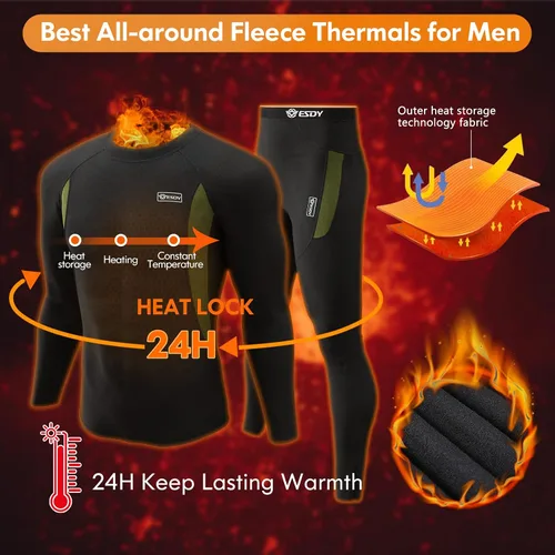 Vista 5 de romision Thermal Underwear for Men Long Johns Fleece Lined Hunting Gear Bottom Top Set Base Layer for Cold Weather XS-4XL