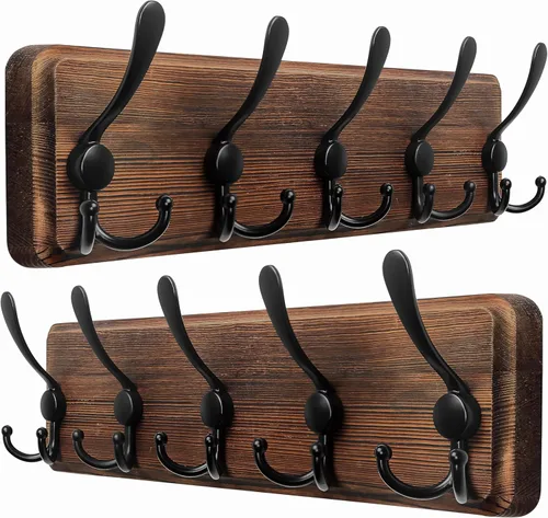 Vista 20 de Dseap Perchero de Pared Montado - 5 Ganchos Triangulares, Resistente, Perchero de Pared de Madera para Abriggos, Sombreros, Chaquetas, Ropa, Negro