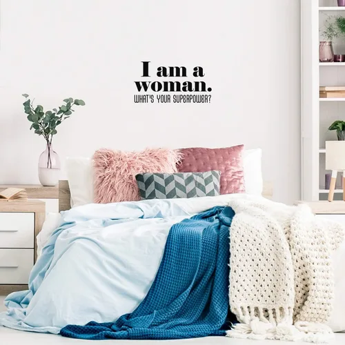 Vista 2 de Calcomanía de vinilo para pared, con texto en inglés "I Am A Woman What's Your Superpower", 17 x 32 pulgadas, bonita calcomanía inspiradora con cita
