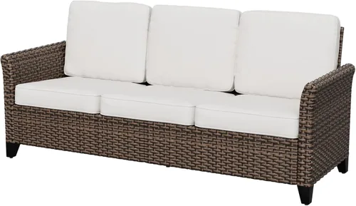 Vista 8 de Sofá de mimbre para patio, sofá de muebles de exterior, 3 Café/Beige